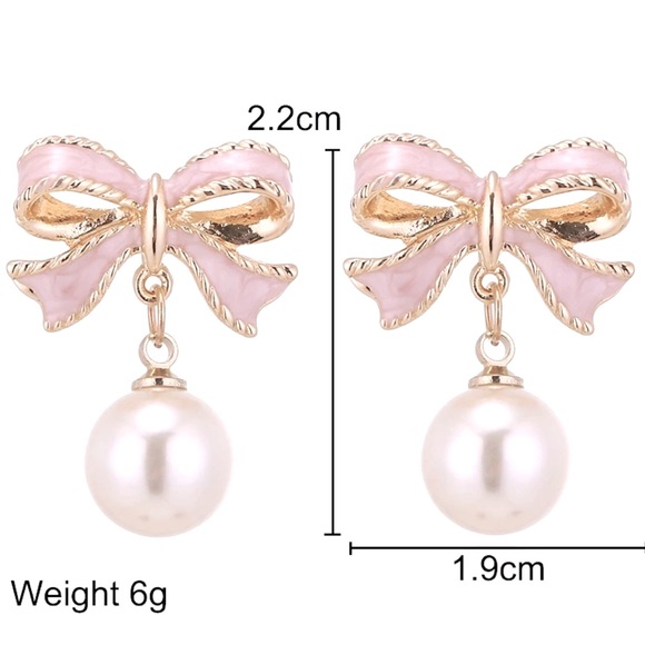 Pink Bow Pearl Earrings - Picture 2 of 2